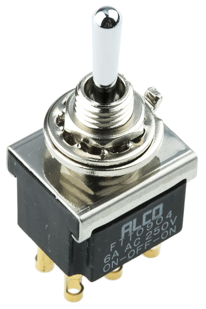 TE Connectivity Toggle Switch, Panel Mount, On-Off-(On), DPDT, Solder Terminal, 125V ac