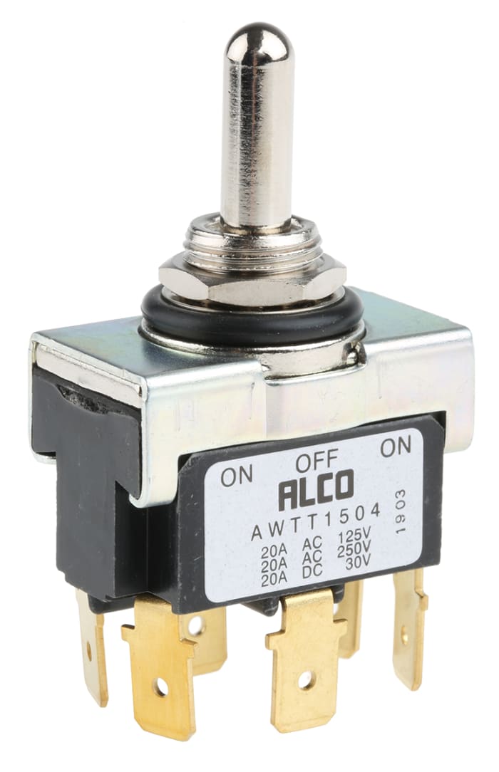 TE Connectivity Toggle Switch, Panel Mount, On-Off-(On), DPDT, Tab Terminal