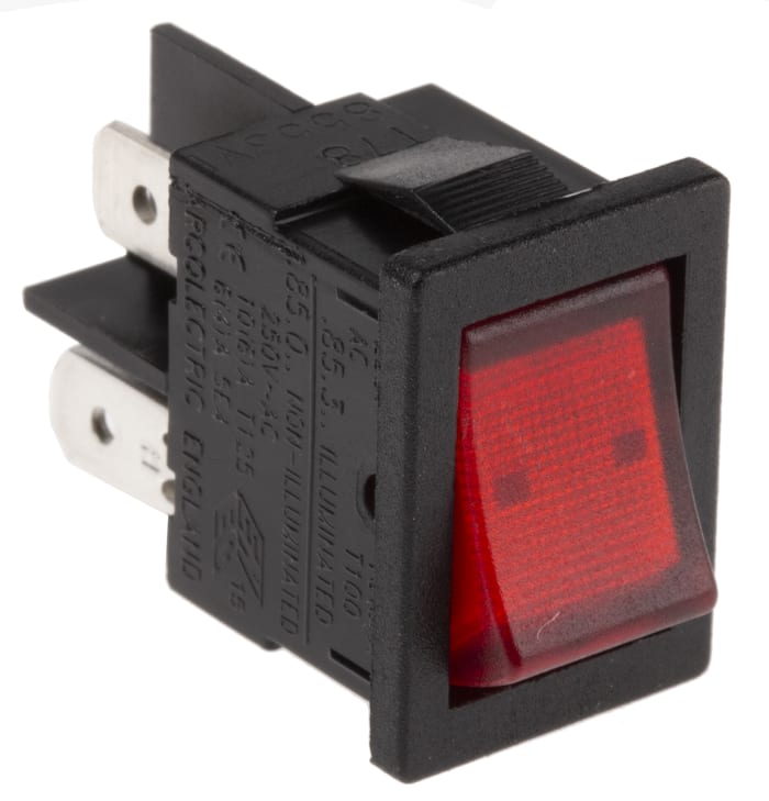 Arcolectric (Bulgin) Ltd Illuminated DPST, On-Off Rocker Switch Panel Mount