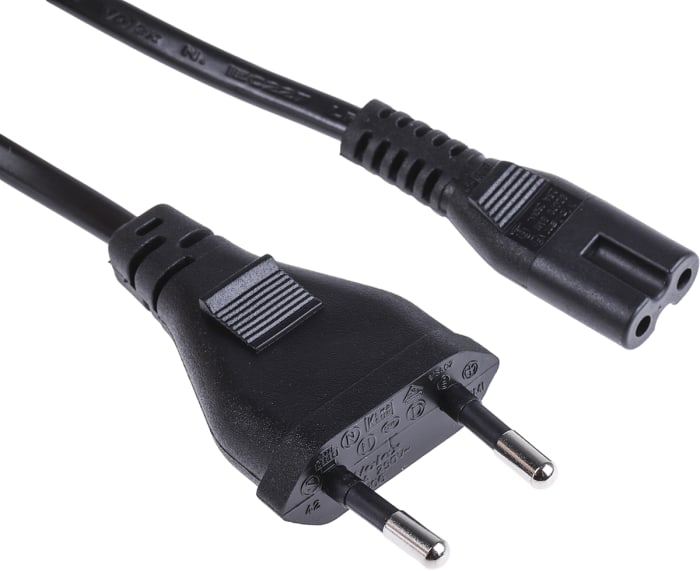 Napájecí kabel 1.5m, Černá, A: IEC C7, B: Typ C – evropská zástrčka, 2,5 A, 250 V RS PRO