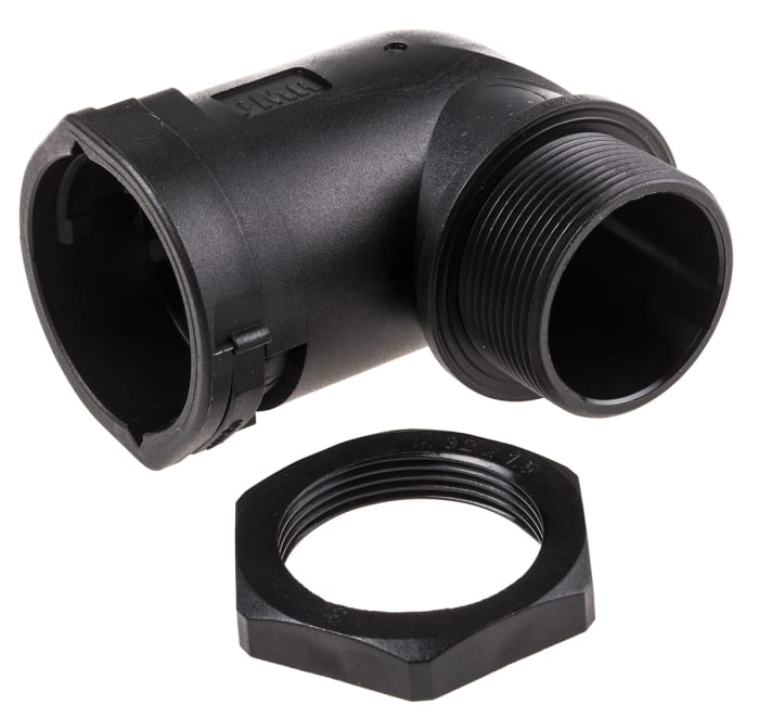 Racor para conducto PMA, Acodado 90° de PA 6 Negro, tamaño nom. 32mm, rosca M32, IP66