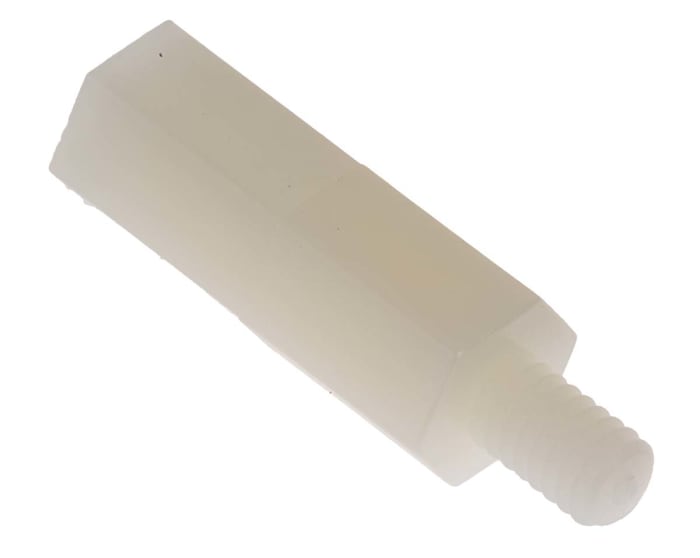 Separador roscado hexagonal Macho/Hembra RS PRO, M4 x M4, long. 19mm, rosca macho 6mm, rosca hembra 10mm, de Nylon 66