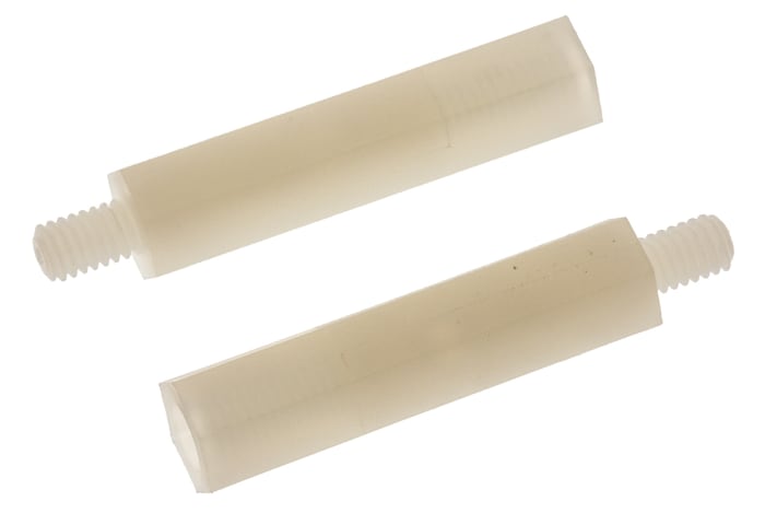 Separador roscado hexagonal Macho/Hembra RS PRO, M4 x M4, long. 30mm, rosca macho 6mm, rosca hembra 10mm, de Nylon 66