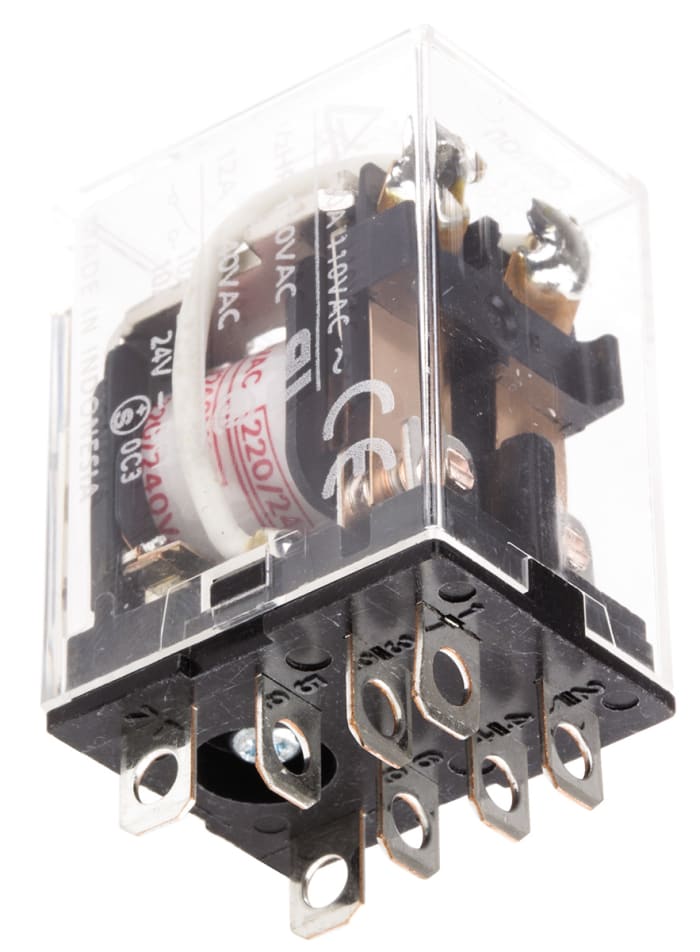 Relé de potencia sin enclavamiento Omron LY2 de 2 polos, DPDT, bobina 240V ac, 10A, enchufable