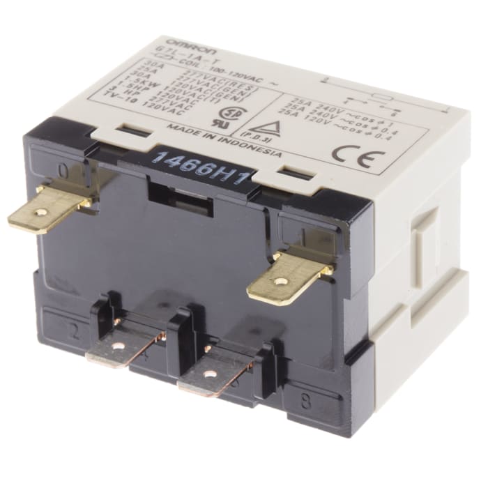 Omron Panel Mount Non-Latching Relay, 120V ac Coil, 30A Switching Current, SPST