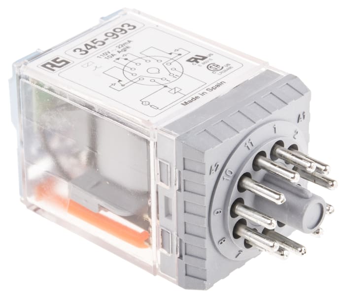 Releco Plug In Power Relay, 115V ac Coil, 10A Switching Current, 3PDT