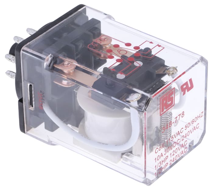 RS PRO Plug In Power Relay, 115V ac Coil, 10A Switching Current, DPDT