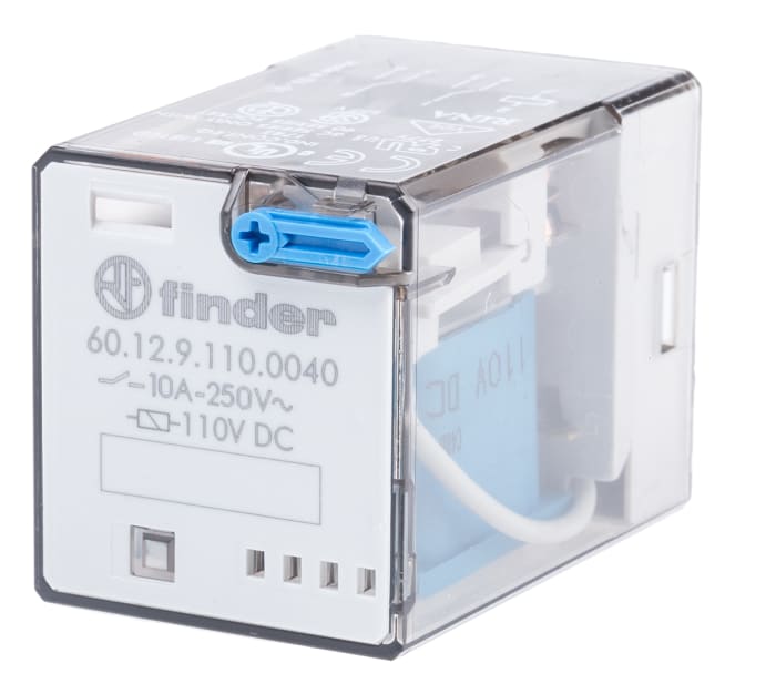 Relé de potencia sin enclavamiento Finder 60 Series de 2 polos, DPDT, bobina 110V dc, 10A, enchufable