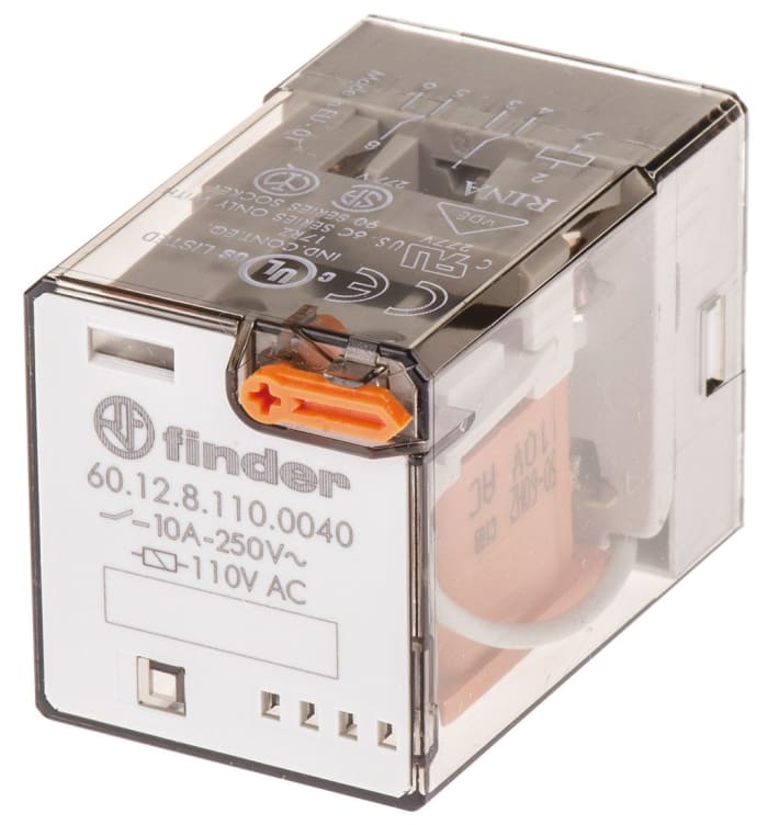 Finder Plug In Power Relay, 110V ac Coil, 10A Switching Current, DPDT