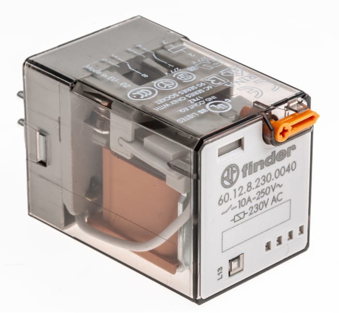 Finder Plug In Power Relay, 230V ac Coil, 10A Switching Current, DPDT