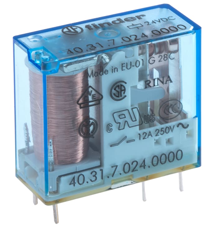 Finder PCB Mount Power Relay, 24V dc Coil, 10A Switching Current, SPDT