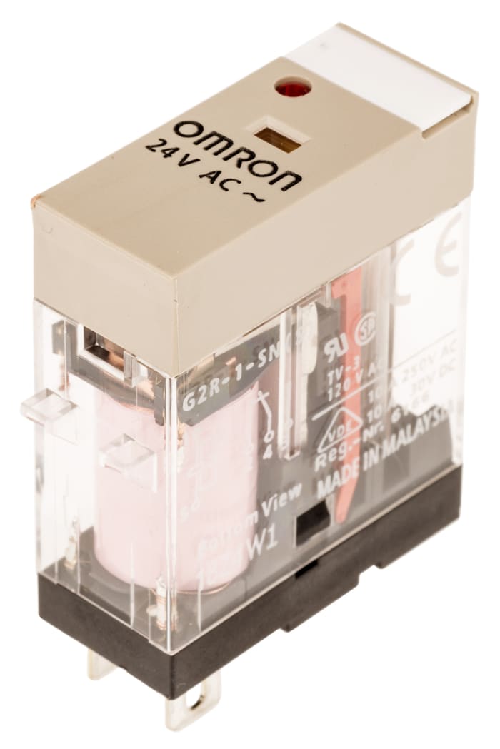 Relé de potencia sin enclavamiento Omron G2R-1 de 1 polo, SPDT, bobina 24V ac, 10A, enchufable