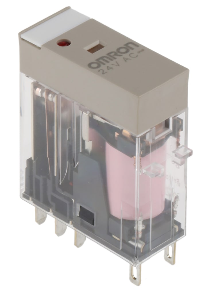 Relé de potencia sin enclavamiento Omron G2R-2 de 2 polos, DPDT, bobina 24V ac, 5A, enchufable