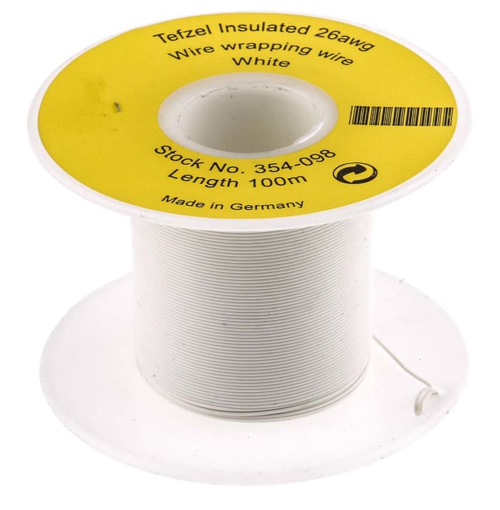 RS PRO White 0.13 mm² Hook Up Wire, 26 AWG, 1/0.4 mm, 100m, Tefzel Insulation