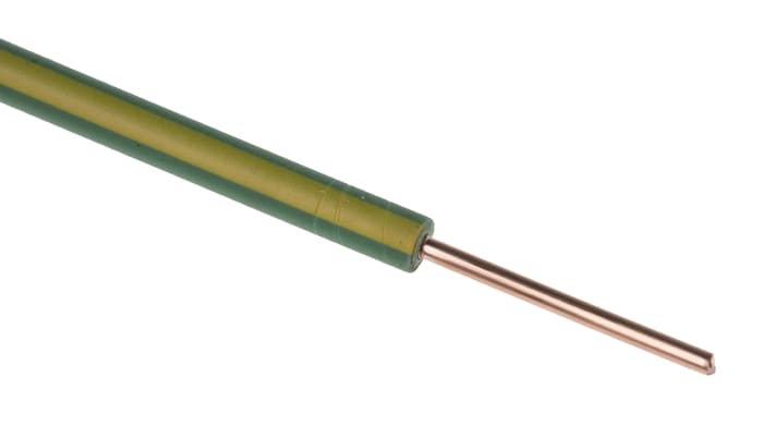 RS PRO Green/Yellow 1mm² Hook Up Wire, 17 AWG, 1/1.13 mm, 100m, PVC Insulation