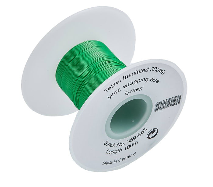 RS PRO Green 0.05 mm² Hook Up Wire, 30 AWG, 1/0.25 mm, 100m, Tefzel Insulation