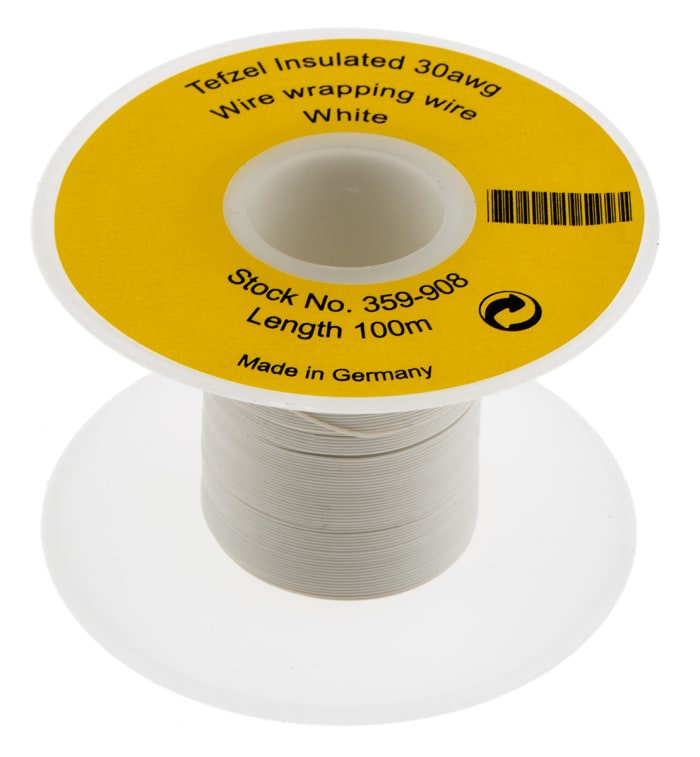 RS PRO White 0.05 mm² Hook Up Wire, 30 AWG, 1/0.25 mm, 100m, Tefzel Insulation