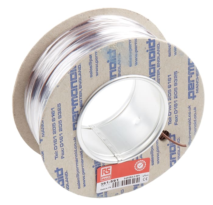 Cable para Equipos RS PRO, área transversal 0.5mm² Filamentos del Núcleo 16/0.2 mm Marrón, 500 V, long. 100m, H05V-K,