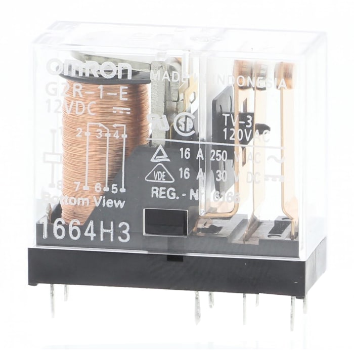 Omron PCB Mount Power Relay, 12V dc Coil, 16A Switching Current, SPDT