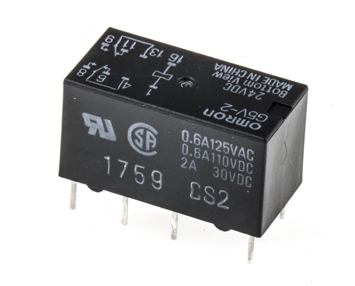 Omron PCB Mount Signal Relay, 24V dc Coil, 2A Switching Current, DPDT