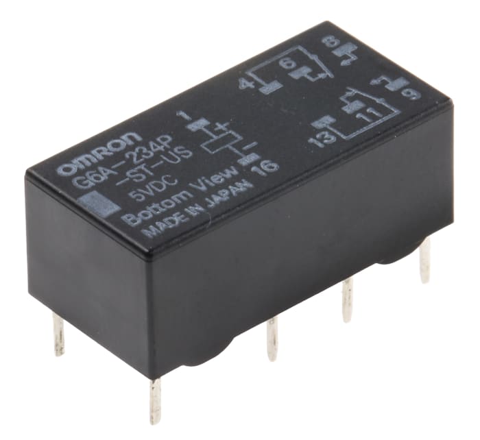 Omron PCB Mount Signal Relay, 5V dc Coil, 2A Switching Current, DPDT