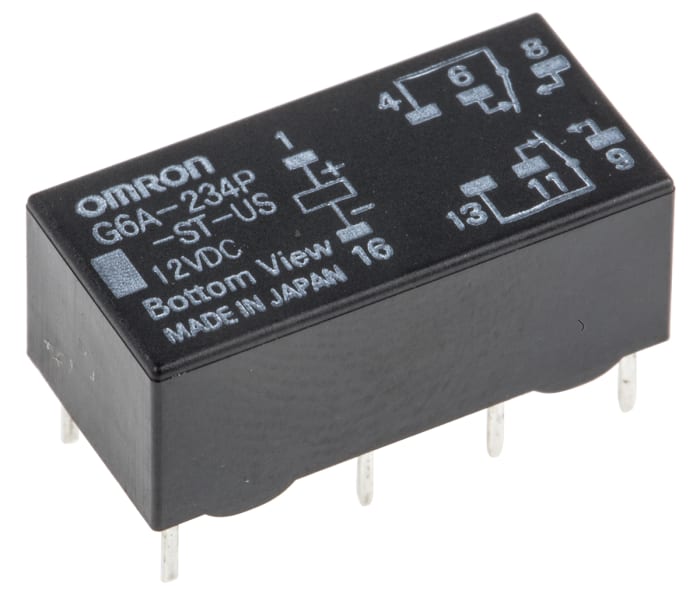 Omron PCB Mount Signal Relay, 12V dc Coil, 2A Switching Current, DPDT