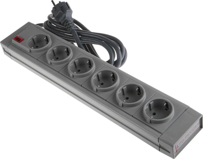 RS PRO 2m 6 Socket Type F - German Schuko Trailing Socket, 230 V ac