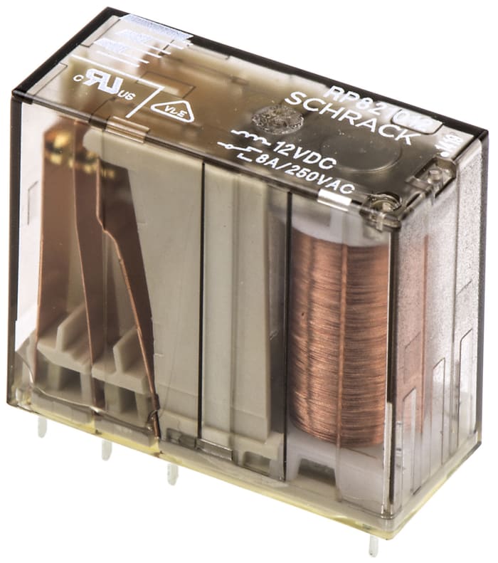 TE Connectivity PCB Mount Non-Latching Relay, 12V dc Coil, 8A Switching Current, DPDT