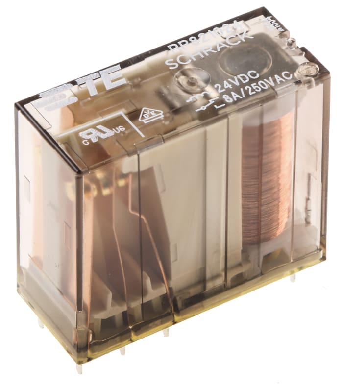 TE Connectivity PCB Mount Non-Latching Relay, 24V dc Coil, 8A Switching Current, DPDT