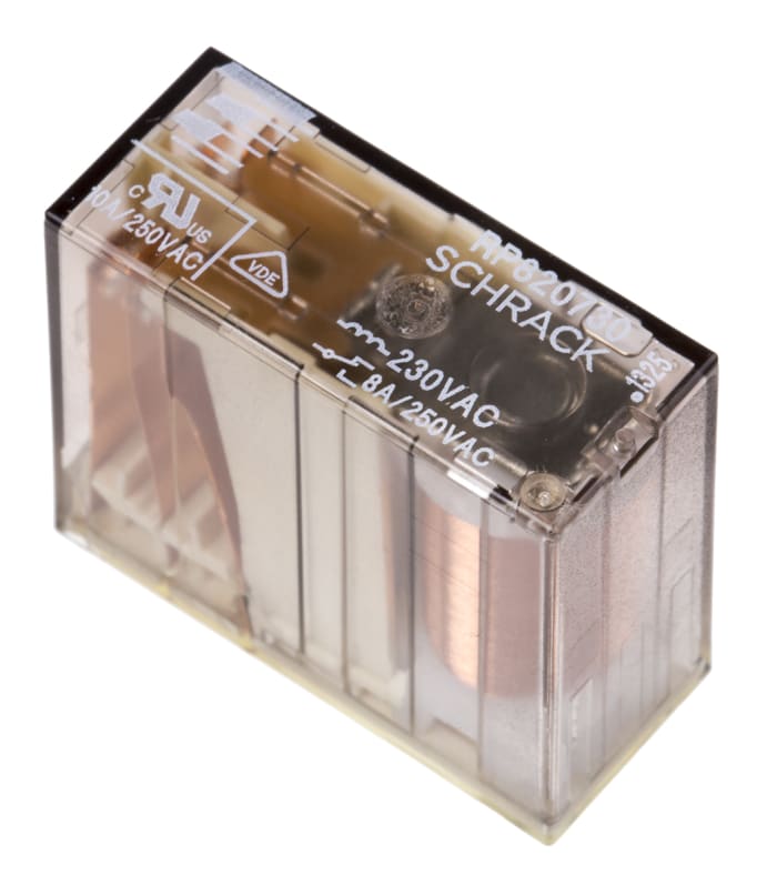TE Connectivity PCB Mount Non-Latching Relay, 230V ac Coil, 8A Switching Current, DPDT