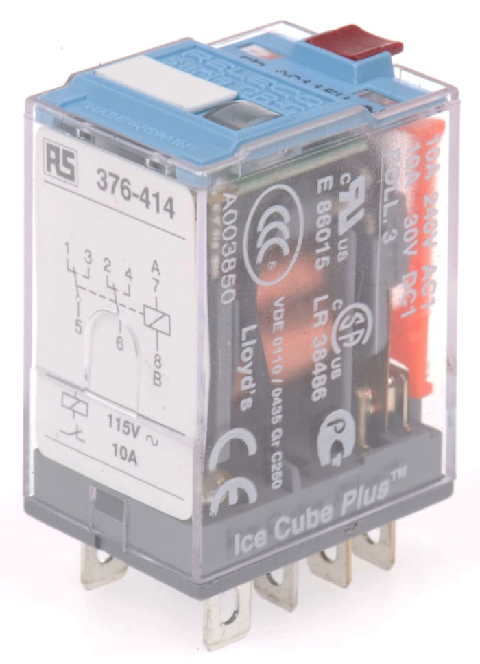Releco Plug In Power Relay, 115V ac Coil, 10A Switching Current, DPDT