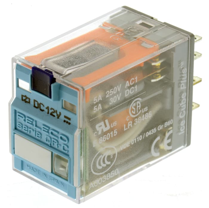 Releco Plug In Power Relay, 12V dc Coil, 5A Switching Current, 4PDT