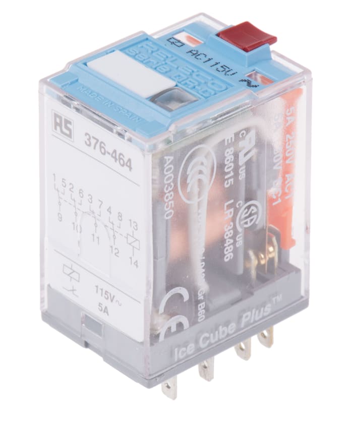 Výkonové relé 4PDT zásuvné 115V ac C9