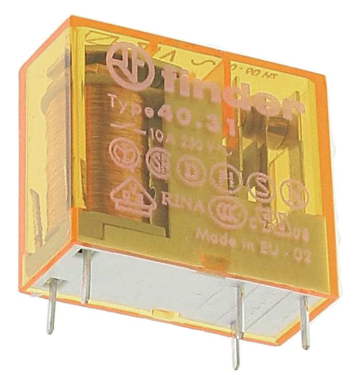 Finder PCB Mount Power Relay, 24V ac Coil, 10A Switching Current, SPDT