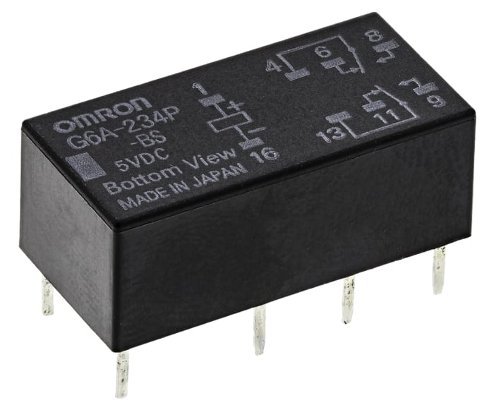 Omron PCB Mount Non-Latching Relay, 5V dc Coil, 2A Switching Current, DPDT