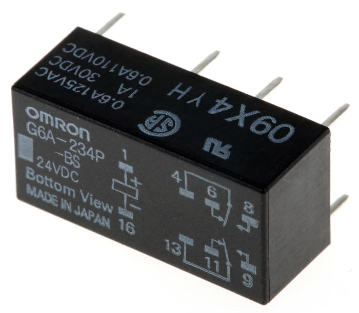 Omron PCB Mount Non-Latching Relay, 24V dc Coil, 2A Switching Current, DPDT