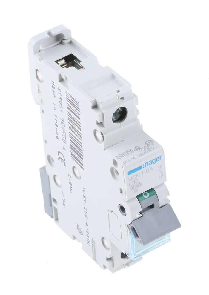 Hager Invicta NCN MCB1P, 10A Curve C, 230 → 400V AC, 10 kA Breaking Capacity