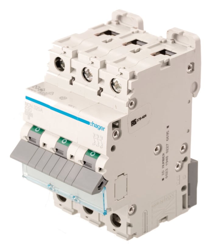 Hager Invicta NCN MCB3P, 20A Curve C, 230 → 400V AC, 10 kA Breaking Capacity