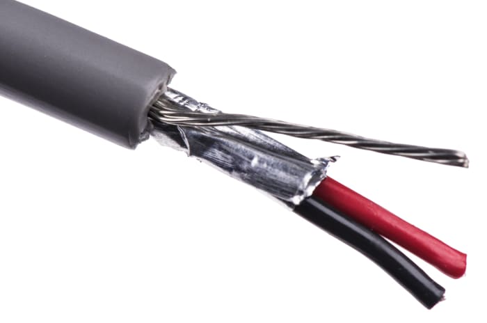 Cable de datos apantallado Belden 9501 de 2 conductores, 1 par, 0,25 mm², 24 AWG, long. 305m, Ø ext. 3.96mm, funda de