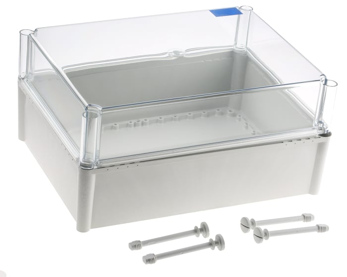 Fibox FEX Series Grey Polycarbonate Enclosure, IP54, Transparent Lid, 378 x 278 x 180mm
