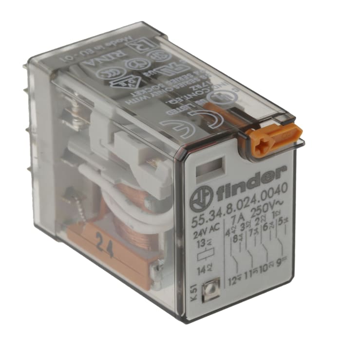 Relais Finder 55 Series, 4 RT, bobine 24V c.a. Enfichable 1W