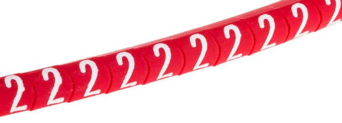 HellermannTyton Helagrip Slide-On Cable Marker, White, Pre-printed "2", 3 mm Cable Red, 1 mm Cable, 901-10269