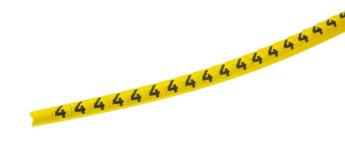 HellermannTyton Helagrip Slide On Cable Markers, Black on Yellow, Pre-printed "4", 1 → 3mm Cable, 901-10271