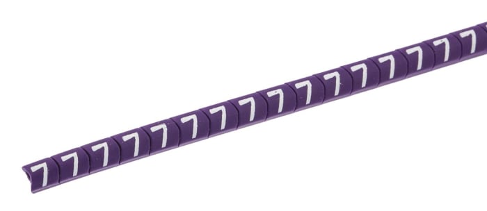 HellermannTyton Helagrip Slide-On Cable Marker, White, Pre-printed "7", 3 mm Cable Violet, 1 mm Cable, 901-10274