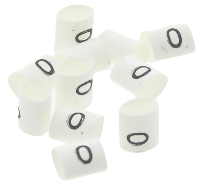 TE Connectivity Heat Shrink Cable Markers, White, Pre-printed "0", 1 → 3mm Cable, TRSA-1019/C/1/0