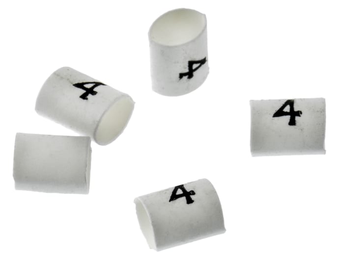 TE Connectivity Heat Shrink Cable Markers, White, Pre-printed ""4"", 1 → 3mm Cable, TRSA-1019/C/1/4