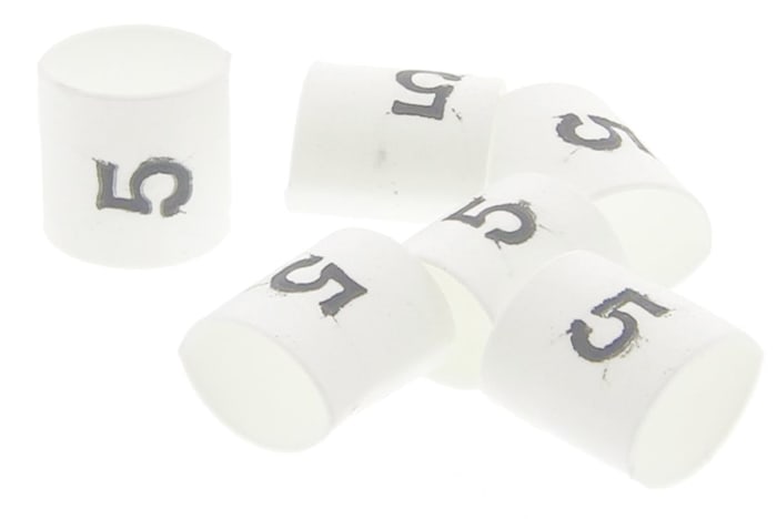 TE Connectivity Heat Shrink Cable Markers, White, Pre-printed ""5"", 1 → 3mm Cable, TRSA-1019/C/1/5
