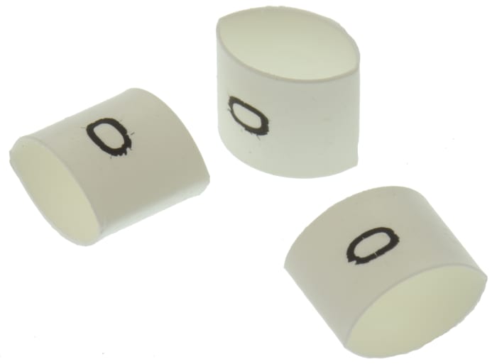 TE Connectivity Heat Shrink Cable Markers, White, Pre-printed ""0"", 2 → 6mm Cable, TRSA-1019/E/1/0