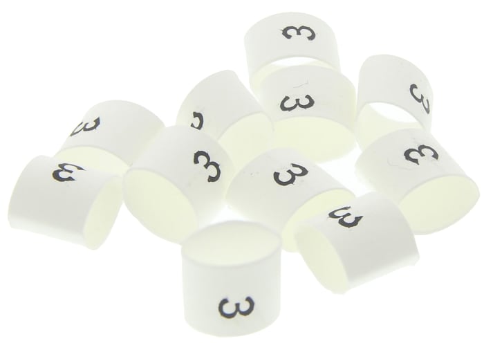 TE Connectivity Heat Shrink Cable Markers, White, Pre-printed "3", 2 → 6mm Cable, TRSA-1019/E/1/3