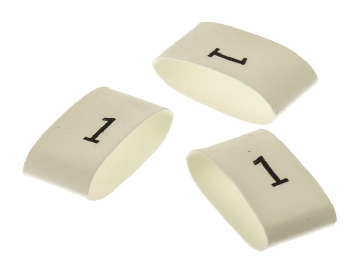 TE Connectivity TRSA Cable Marker, White, Pre-printed "1", 12 mm Cable, 4 mm Cable, TRSA-1019/G/1/1